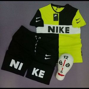 Men Black/Green Nike Short Set